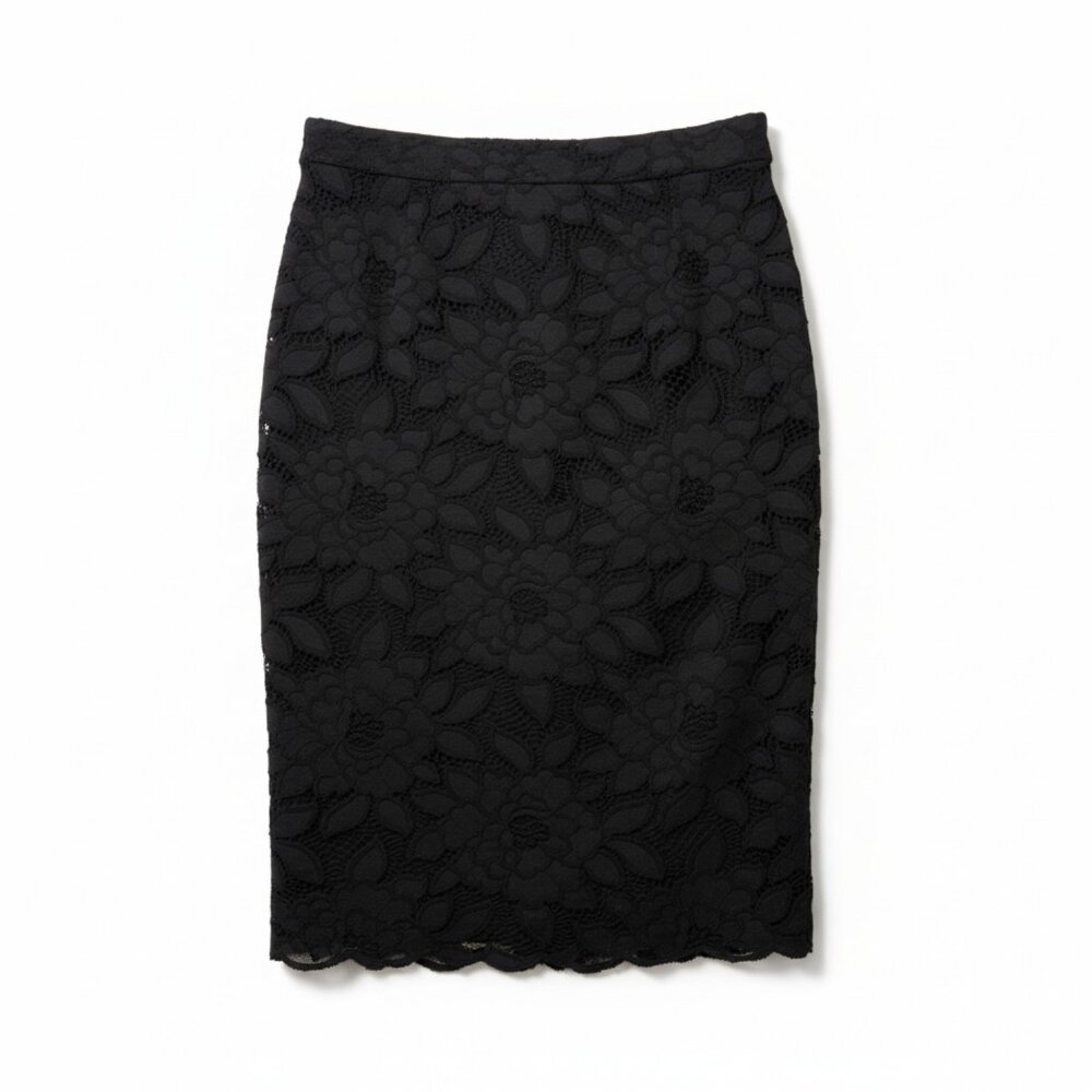 Lilly Pulitzer Black Floral Lace Pencil Skirt